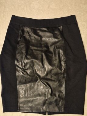 INC International Concepts Black Faux Leather Panel Pencil Skirt